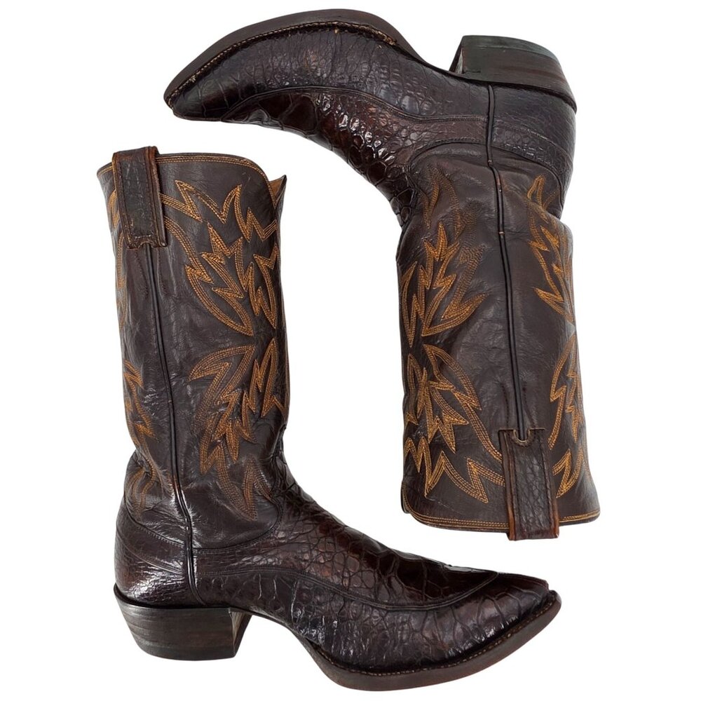 Vintage Exotic Justin Cowboy Boots Mens size 9D Brown Western 9020 White Label - Picture 8 of 16